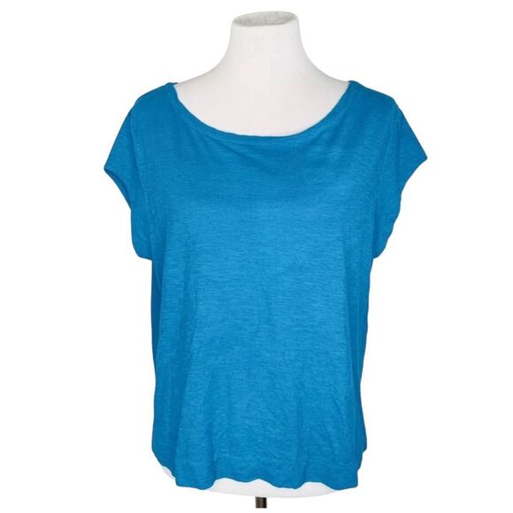 ✨Eileen Fisher Ballet Neck Button Back Crop Teal Sz Large Top✨ - Picture 2 of 7